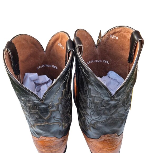Dan Post Cowboy Boots Mens Exotic Eel Leather Brown Two Tone 8.5 D Never Worn - Picture 12 of 16